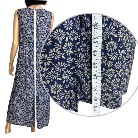 Vintage Y2k 90s Ditsy Floral Boho Maxi Dress 14 Sleeveles Dark Cottagecore Fairy - Picture 9 of 15